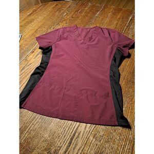 Green Town Scrubs L Wine Berry Black Scrub Top GTB-111BRY V-Neck Stretch Sides